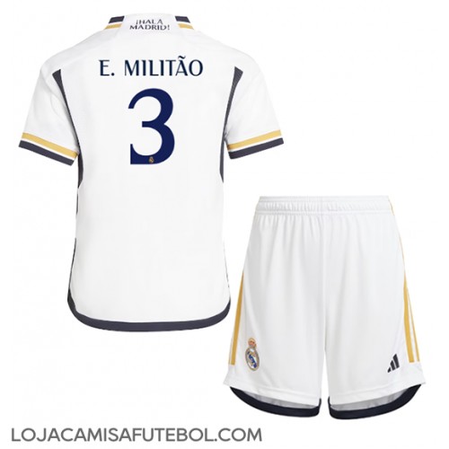 Camisa de Futebol Real Madrid Eder Militao #3 Equipamento Principal Infantil 2023-24 Manga Curta (+ Calças curtas)